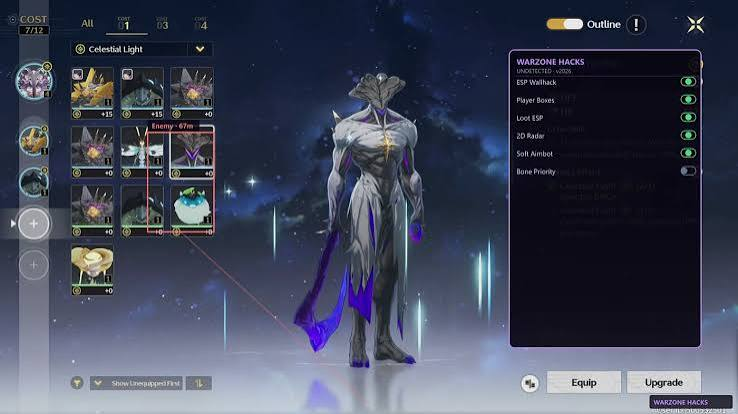 In-game cheat menu Wuthering Waves cheat menu with ESP, radar, and soft aim toggles